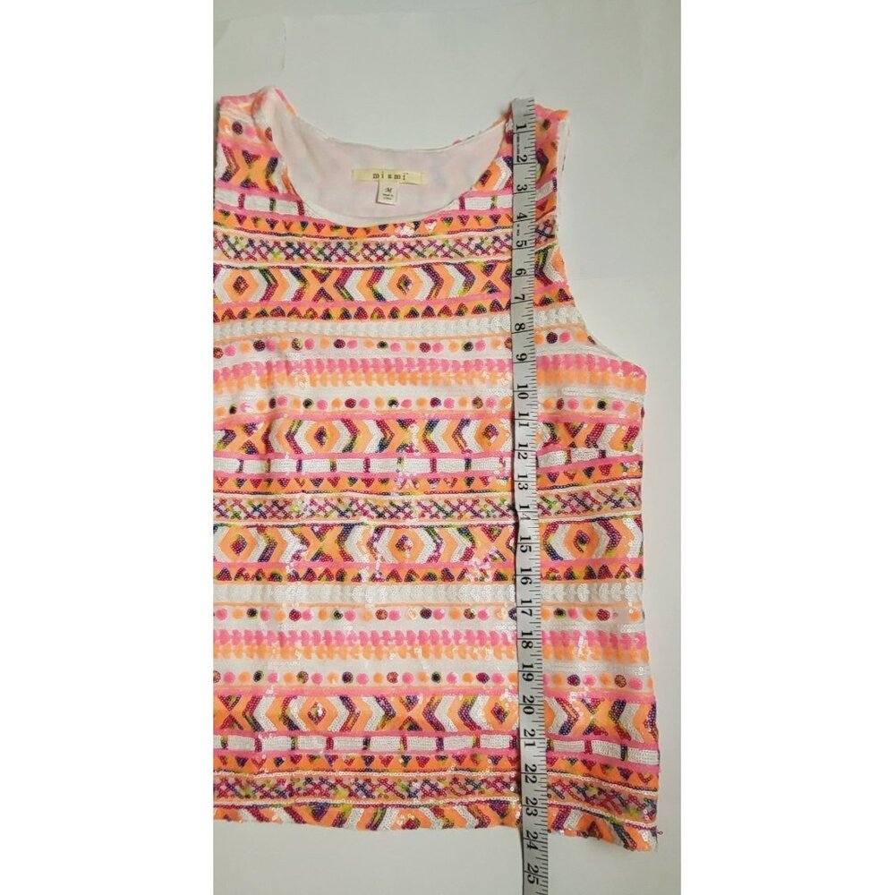 Miami Pink Sequins Aztec Design Sleeveless Top Size Medium - Picture 5 of 12